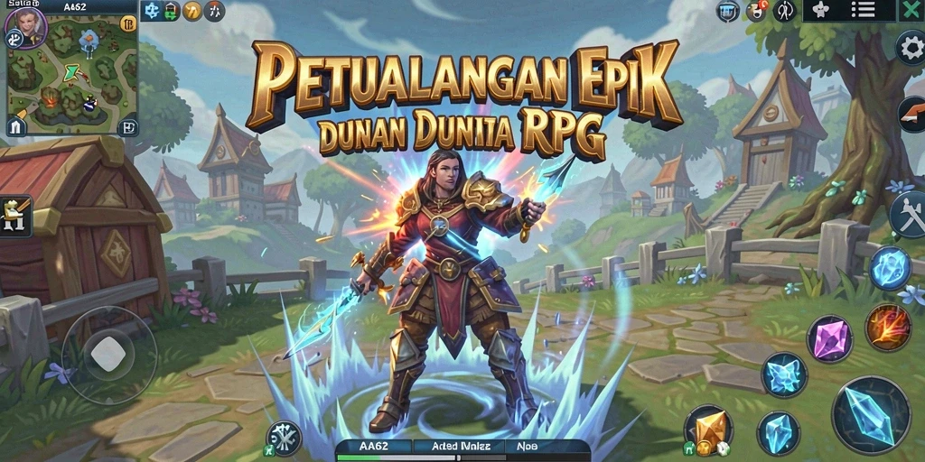 Screenshot gameplay AA62 menampilkan aksi pertempuran seru dalam RPG.