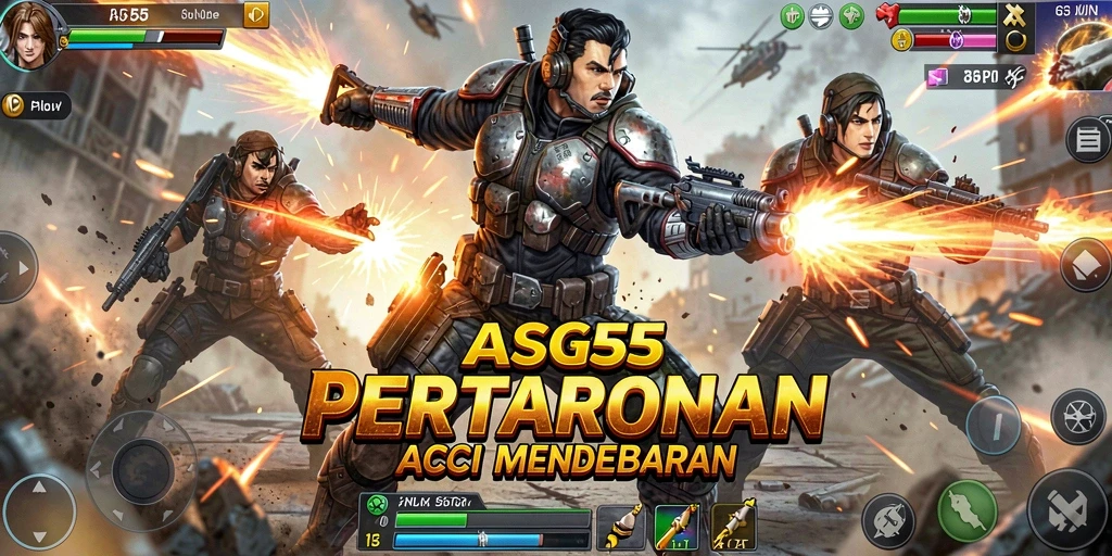 Screenshot gameplay ASG55 menampilkan pertempuran mendebarkan dan grafis yang tajam.