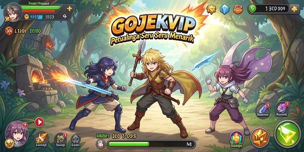 Tampilan gameplay seru GOJEKVIP dengan karakter anime menarik.