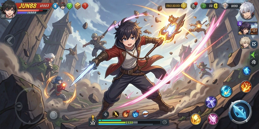 Tangkapan layar menunjukkan pertarungan seru dalam game Anime.