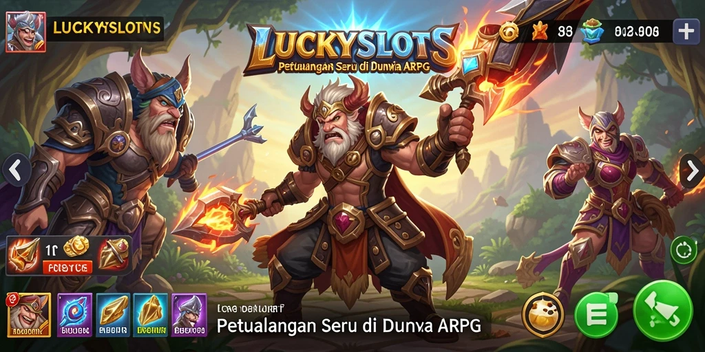 Tampilan gameplay seru dalam LUCKYSLOTS yang menampilkan pertempuran ARPG.
