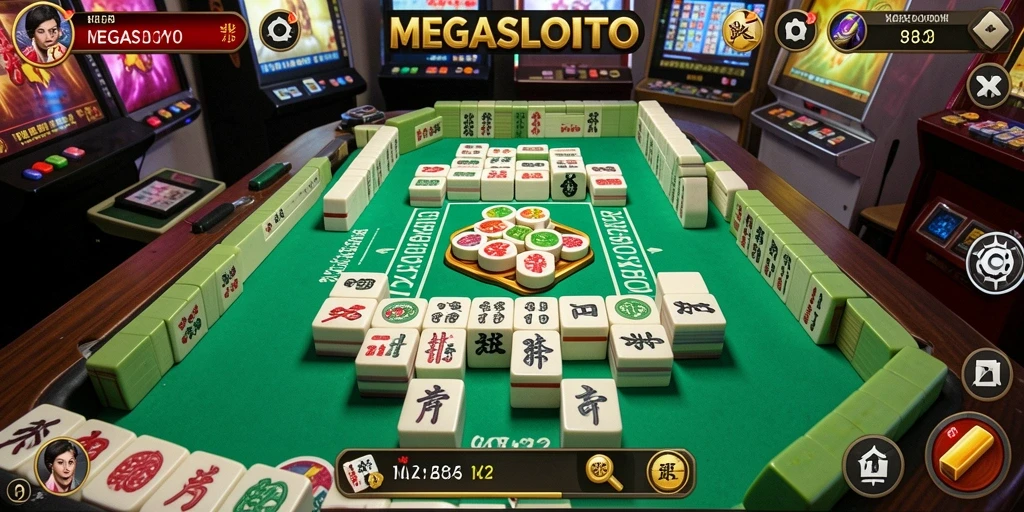 Screenshot gameplay MEGASLOTO menampilkan keseruan permainan Mahjong.