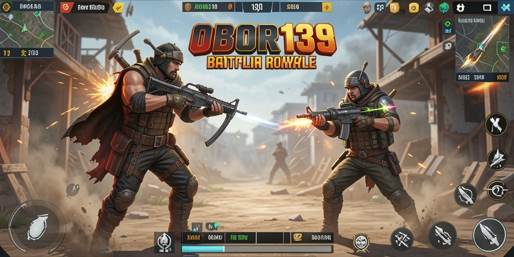 Tampilan gameplay OBOR138 dengan aksi Battle Royale yang intens.