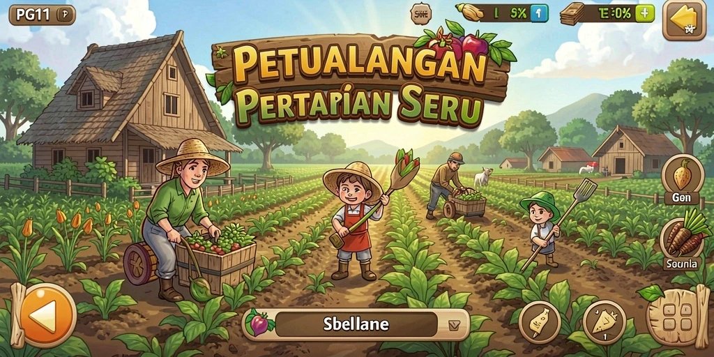 Tampilan menarik dari gameplay pertanian PG11 yang penuh warna.