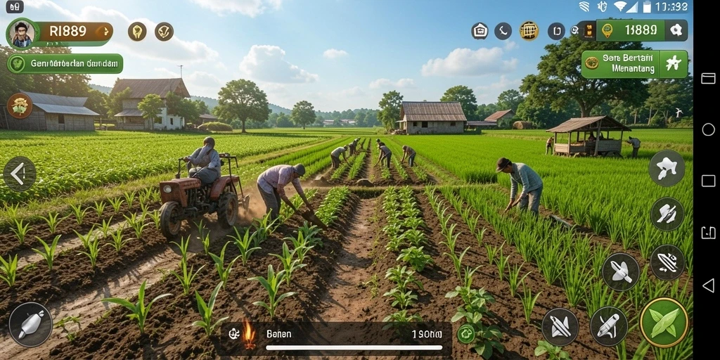 Screenshot utama RI889 menampilkan gameplay pertanian yang interaktif dan seru.