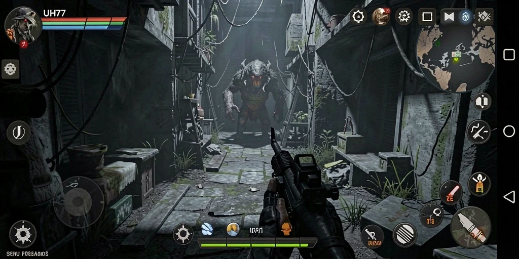Screenshot UH77 menampilkan suasana mencekam dalam gameplay Horror.