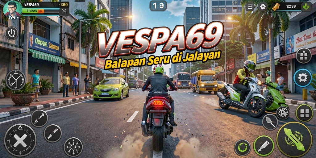 Tampilan gameplay VESPA69 yang menegangkan saat balapan.
