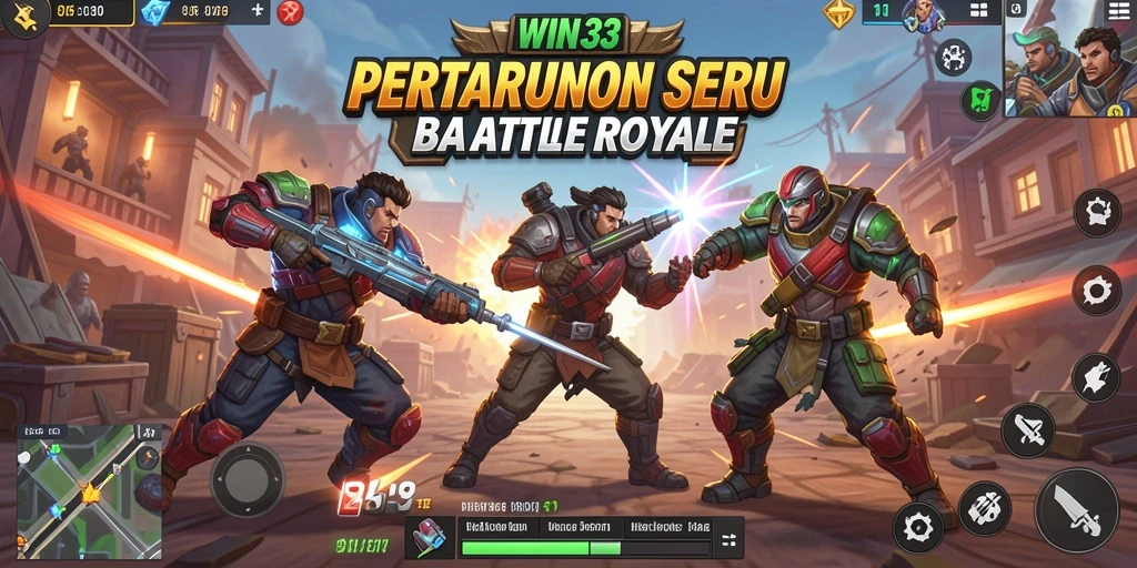 Tampilan gameplay seru dalam WIN33 dengan aksi Battle Royale yang mendebarkan.