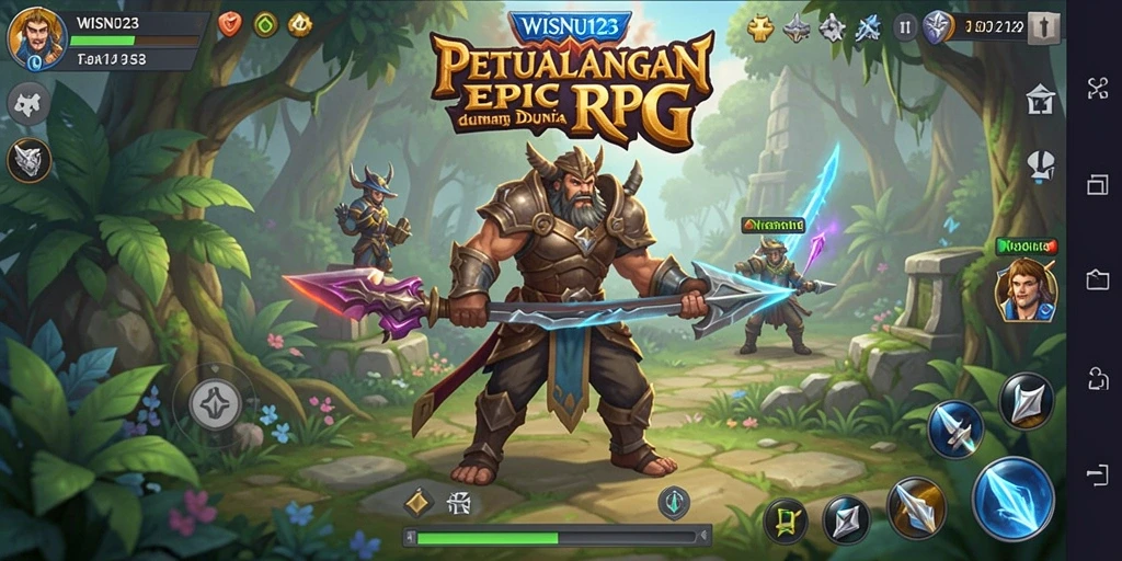 Gameplay WISNU123 menunjukkan aksi pertarungan seru di dunia RPG fantastis.